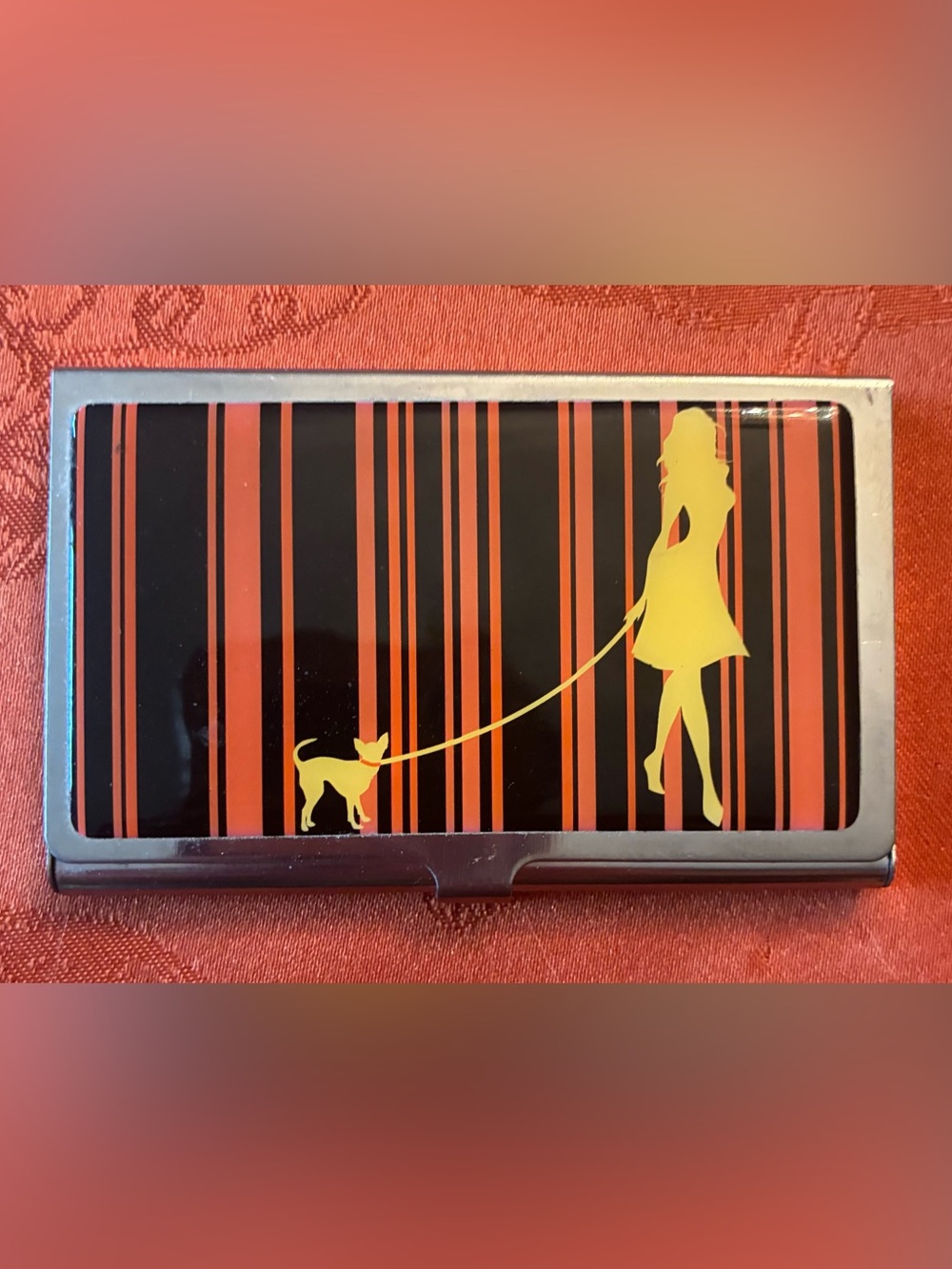 Y2K Retro Metal Business Card Holder Cat Lady Design